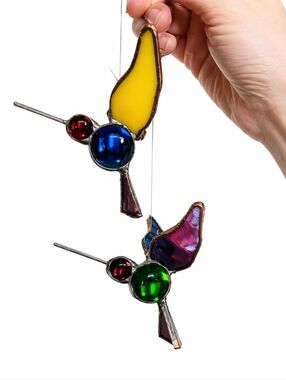 Stained Glass Hummingbird Pair